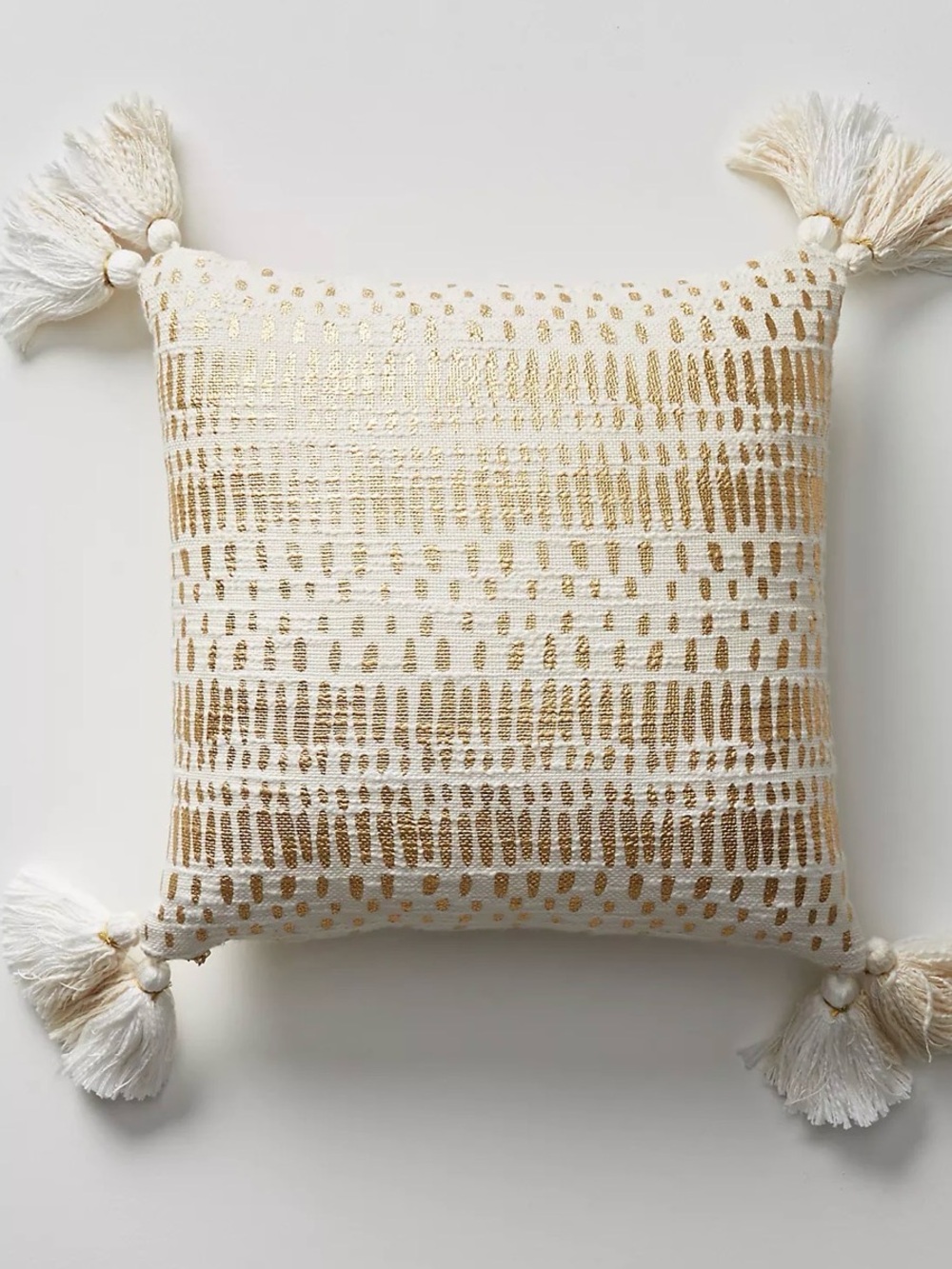 Anthropologie Marcona Pillow Cover 20x20 Screen Print Gold Foil Tassel